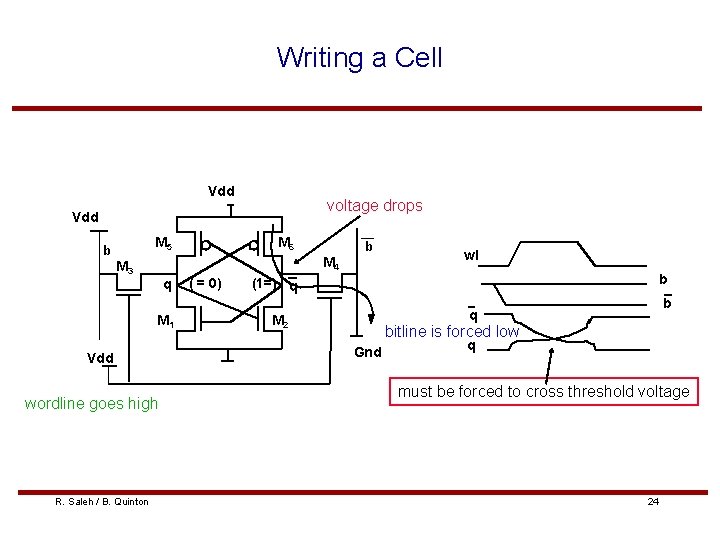 Writing a Cell Vdd voltage drops Vdd M 5 b b M 4 M