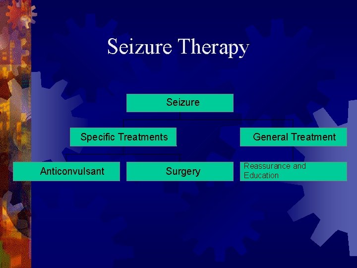 Seizure Therapy Seizure Specific Treatments Anticonvulsant Surgery General Treatment Reassurance and Education 