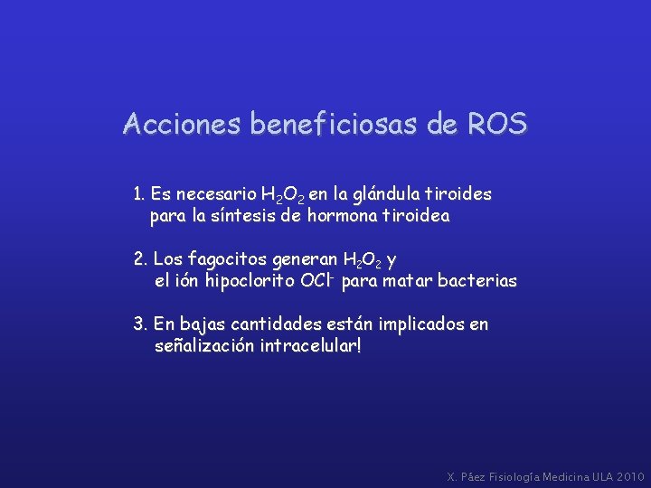 Acciones beneficiosas de ROS 1. Es necesario H 2 O 2 en la glándula