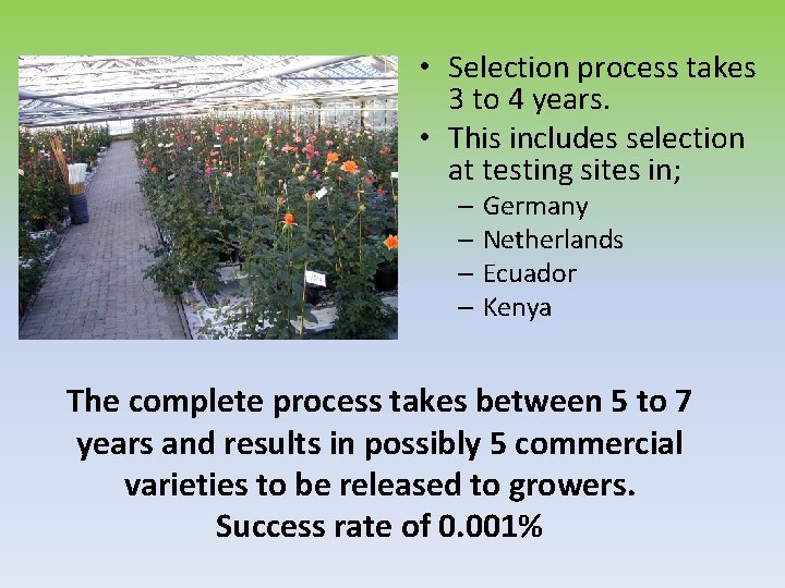  • Selection process takes 3 to 4 years. • This includes selection at