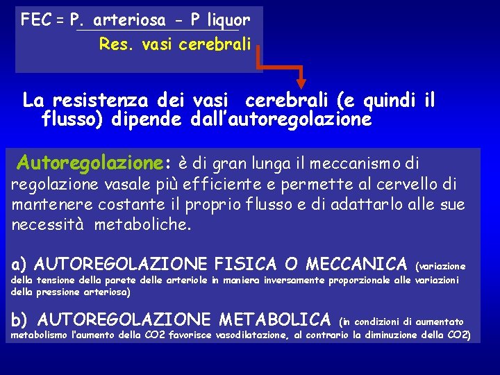 FEC = P. arteriosa - P liquor Res. vasi cerebrali La resistenza dei vasi