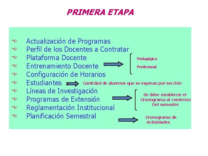 PRIMERA ETAPA E Actualización de Programas E Perfil de los Docentes a Contratar Pedagógico