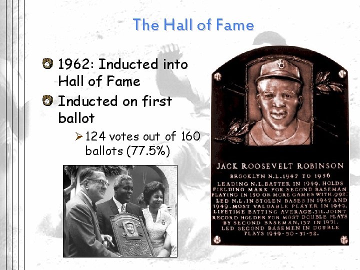The Hall of Fame 1962: Inducted into Hall of Fame Inducted on first ballot