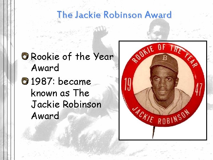 The Jackie Robinson Award Rookie of the Year Award 1987: became known as The