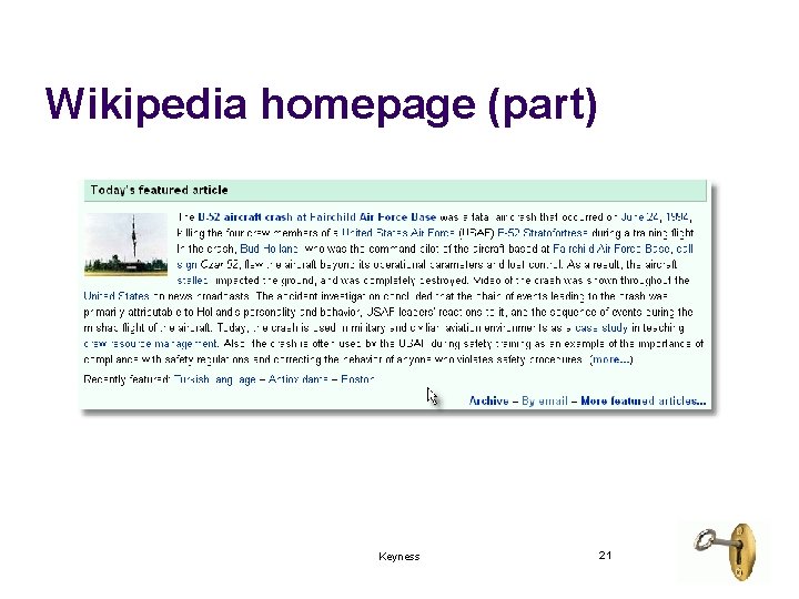 Wikipedia homepage (part) Keyness 21 