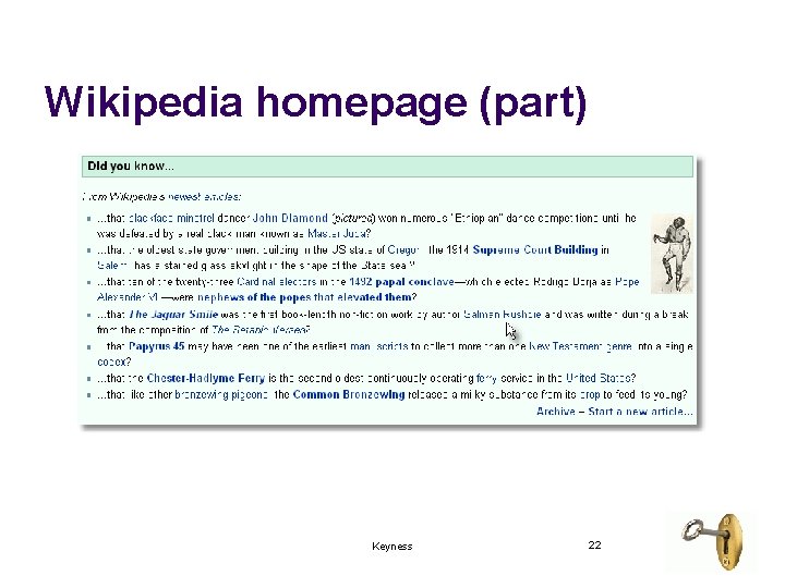 Wikipedia homepage (part) Keyness 22 