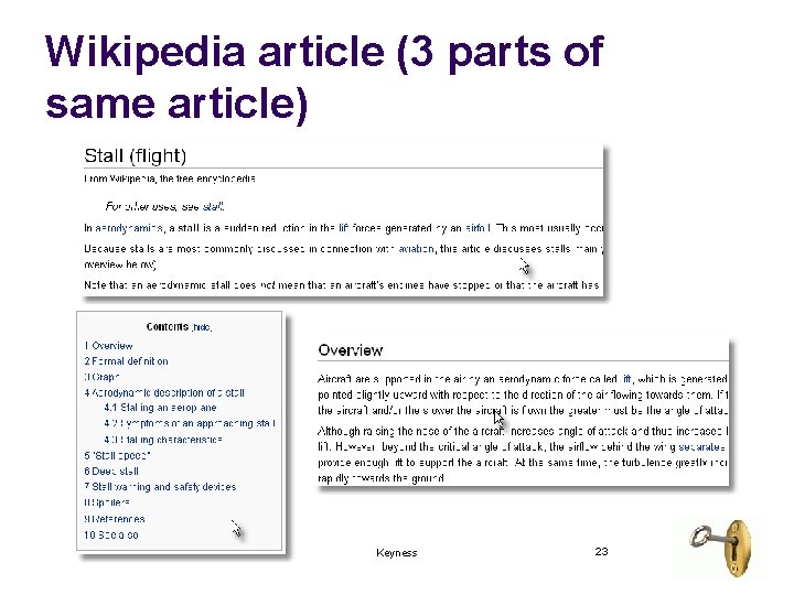 Wikipedia article (3 parts of same article) Keyness 23 