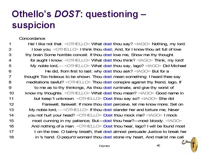 Othello’s DOST: questioning – suspicion Keyness 40 