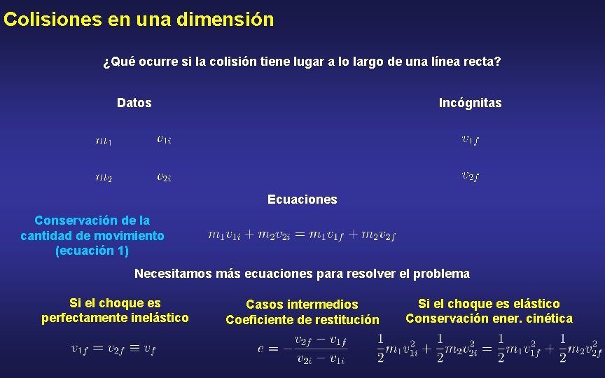 Colisiones en una dimensión ¿Qué ocurre si la colisión tiene lugar a lo largo