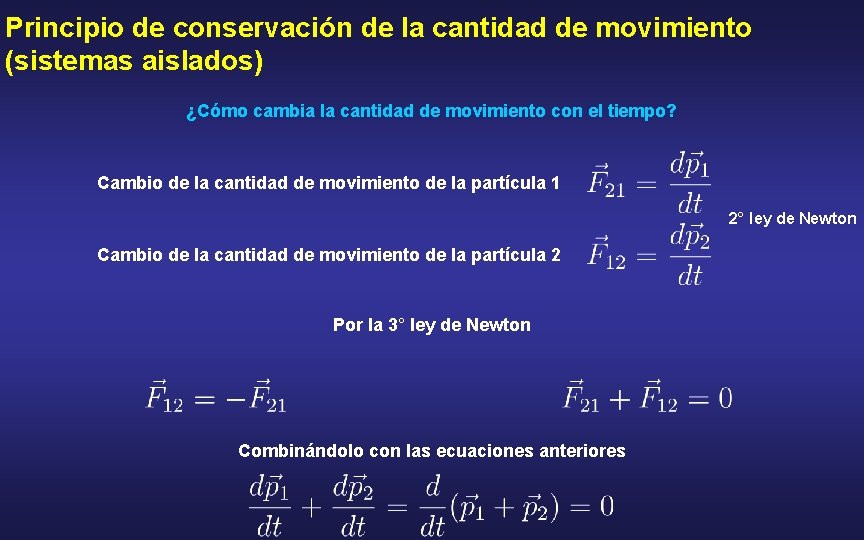 Principio de conservación de la cantidad de movimiento (sistemas aislados) ¿Cómo cambia la cantidad