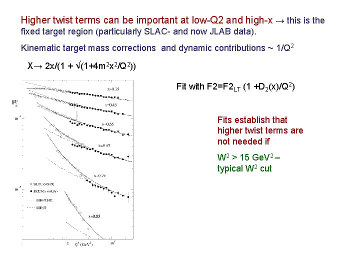 Higher twist terms can be important at low-Q 2 and high-x → this is
