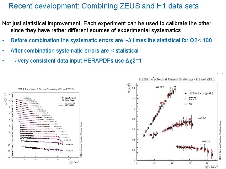 Recent development: Combining ZEUS and H 1 data sets Not just statistical improvement. Each