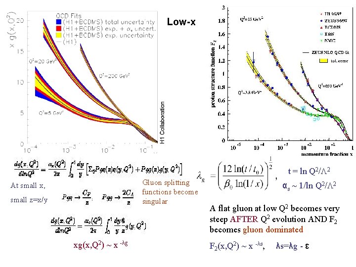 Low-x t = ln Q 2/ 2 Gluon splitting functions become singular At small