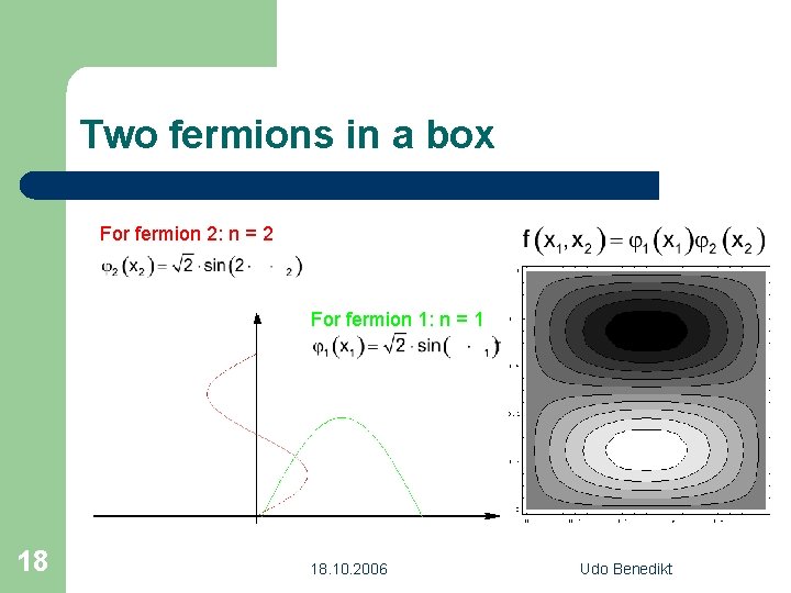 Two fermions in a box For fermion 2: n = 2 For fermion 1: