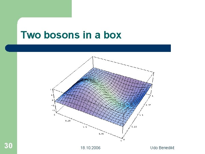 Two bosons in a box 30 18. 10. 2006 Udo Benedikt 