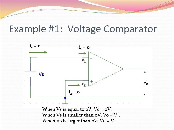 Example #1: Voltage Comparator is = 0 i 1 = 0 i 2 =