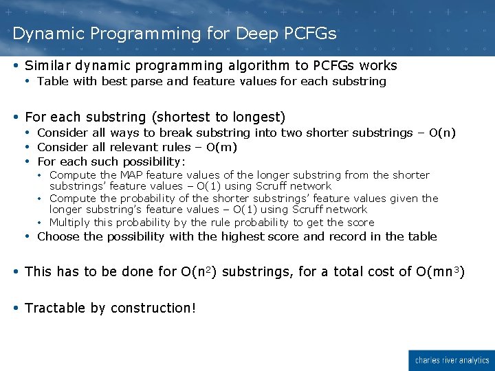 Dynamic Programming for Deep PCFGs Similar dynamic programming algorithm to PCFGs works Table with Dynamic Programming for Deep PCFGs Similar dynamic programming algorithm to PCFGs works Table with