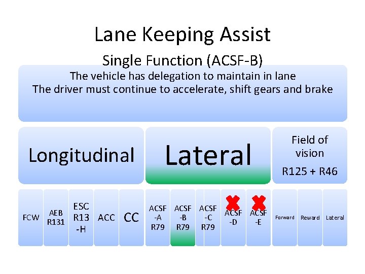 Lane Keeping Assist Single Function (ACSF-B) The vehicle has delegation to maintain in lane