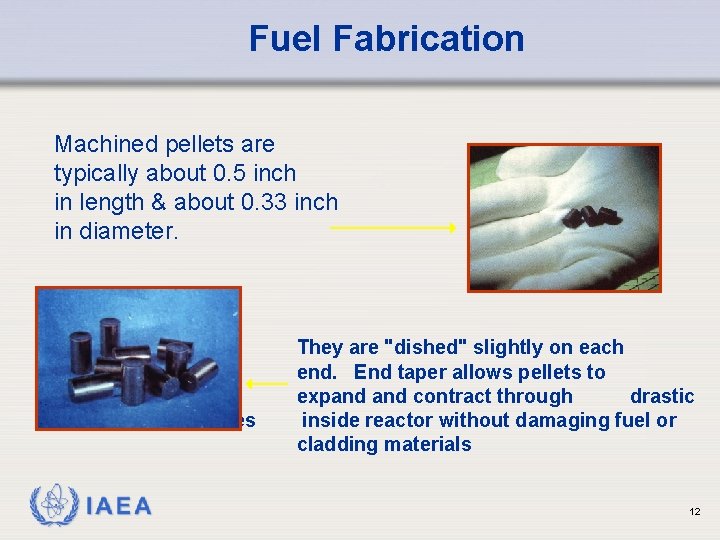 Fuel Fabrication Machined pellets are typically about 0. 5 inch in length & about