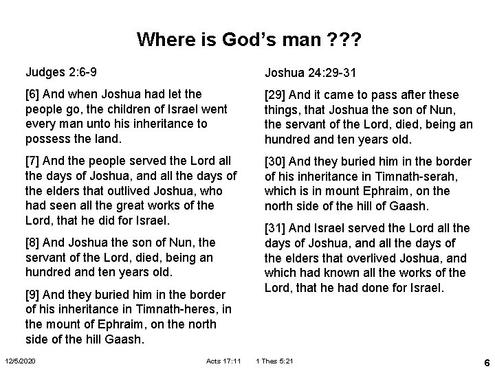 Where is God’s man ? ? ? Judges 2: 6 -9 Joshua 24: 29