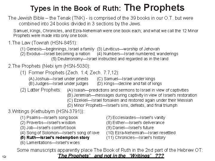 Types in the Book of Ruth: The Prophets The Jewish Bible – the Tenak