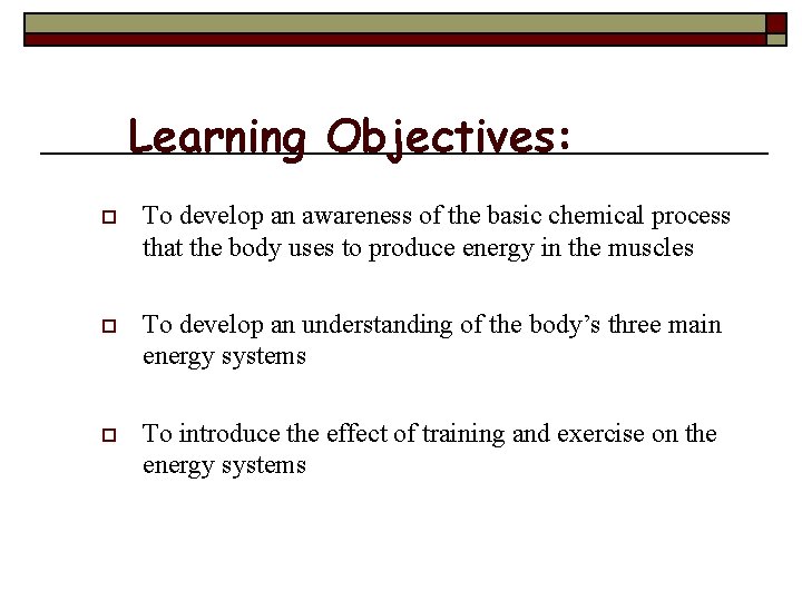 Learning Objectives: o To develop an awareness of the basic chemical process that the