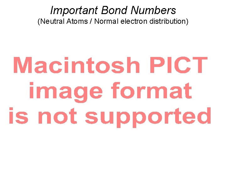 Important Bond Numbers (Neutral Atoms / Normal electron distribution) 
