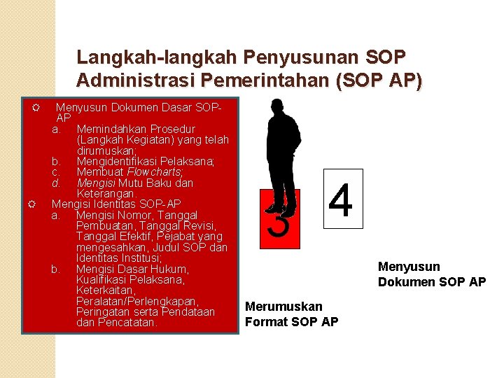 Langkah-langkah Penyusunan SOP Administrasi Pemerintahan (SOP AP) Menyusun Dokumen Dasar SOPAP a. Memindahkan Prosedur