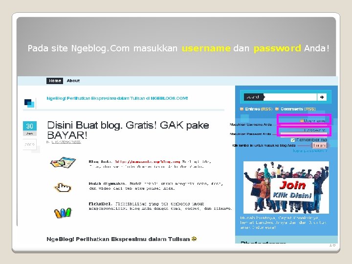 Pada site Ngeblog. Com masukkan username dan password Anda! 18 