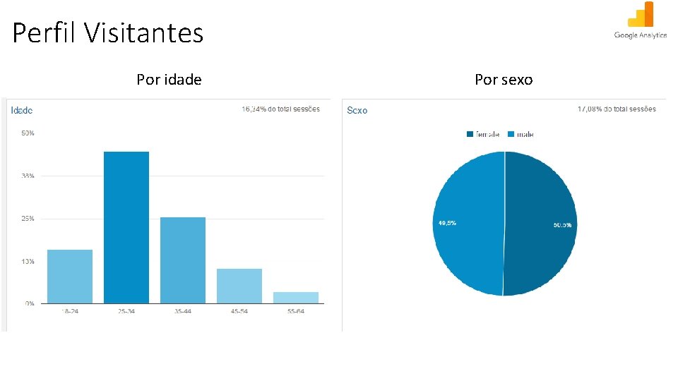 DADOS DEMOGRÁFICOS: IDADE E SEXO Perfil Visitantes Por idade Por sexo 