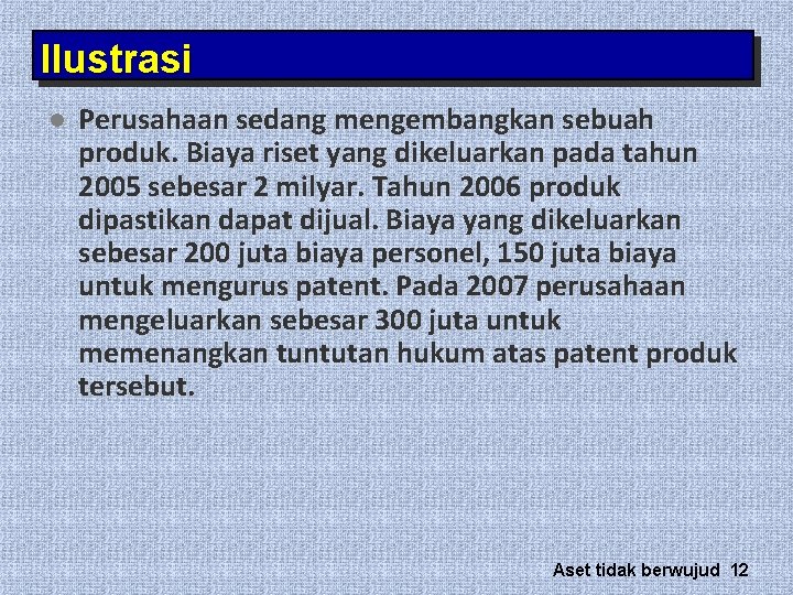 Ilustrasi l Perusahaan sedang mengembangkan sebuah produk. Biaya riset yang dikeluarkan pada tahun 2005