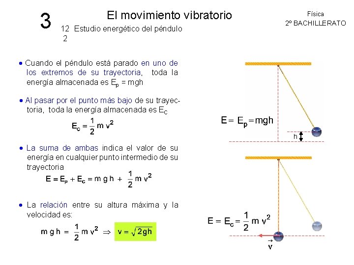 3 El movimiento vibratorio 12 Estudio energético del péndulo 2 Física 2º BACHILLERATO Cuando