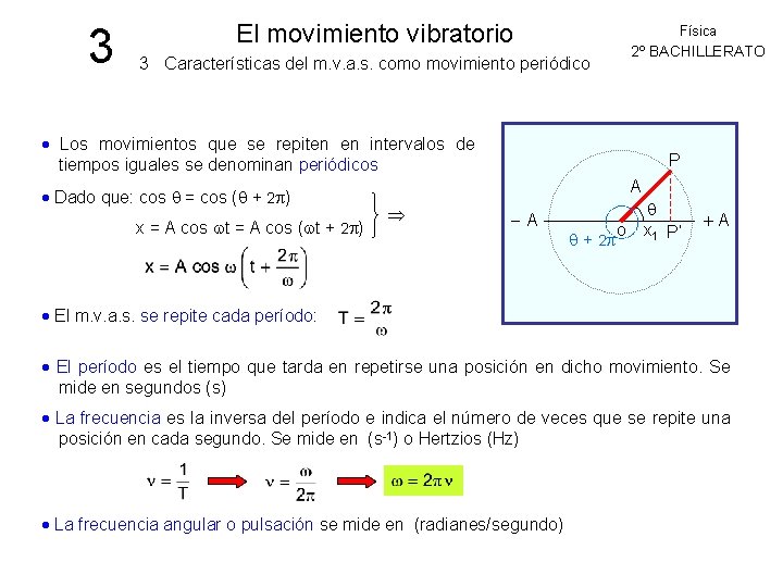 3 El movimiento vibratorio Física 3 Características del m. v. a. s. como movimiento