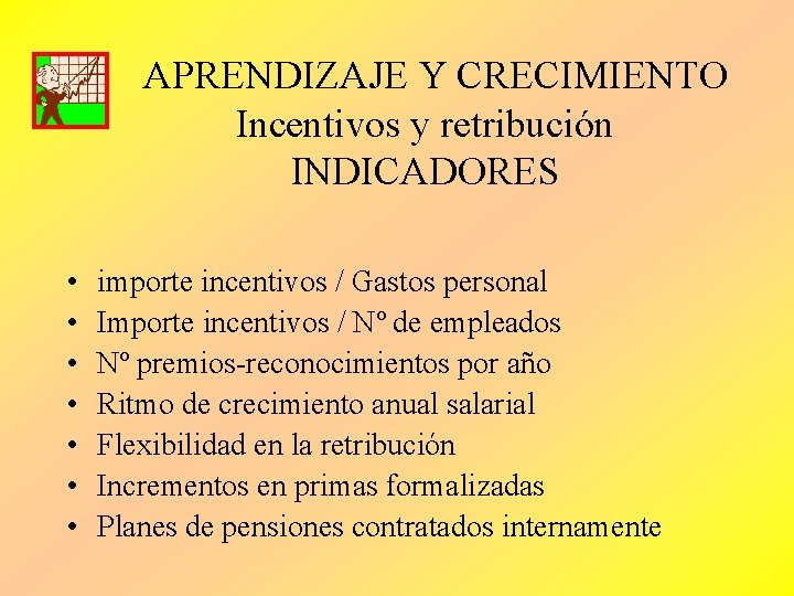 APRENDIZAJE Y CRECIMIENTO Incentivos y retribución INDICADORES • • importe incentivos / Gastos personal