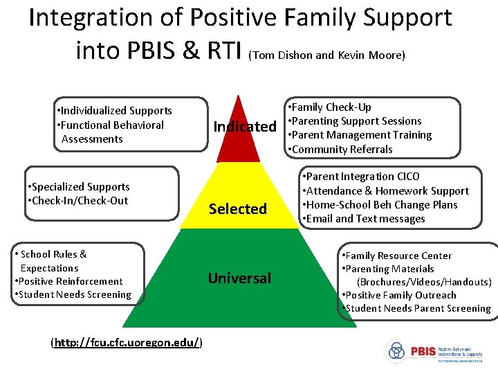 Integration of Positive Family Support into PBIS & RTI (Tom Dishon and Kevin Moore)