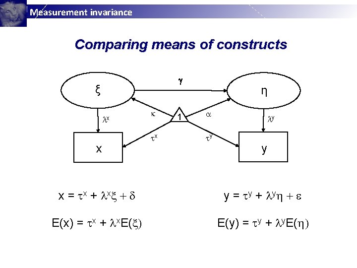 Measurement invariance Comparing means of constructs ξ x x x 1 η y y