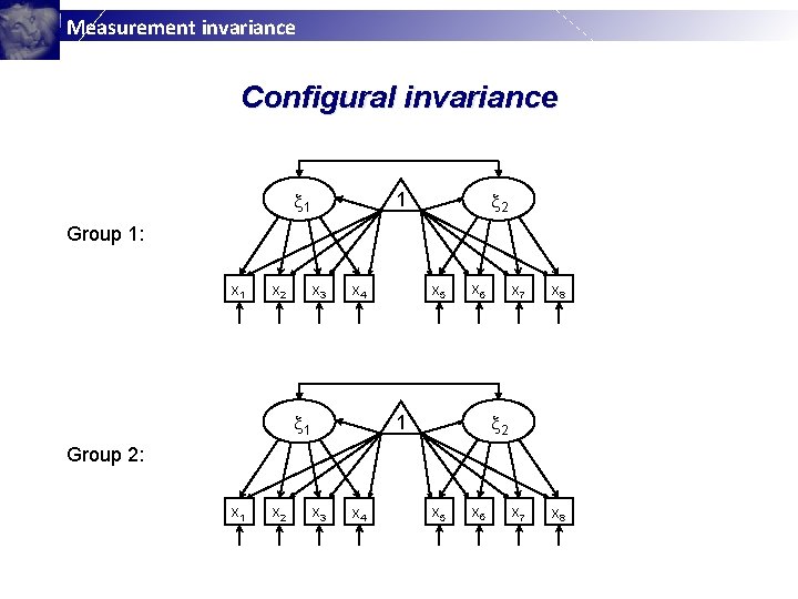 Measurement invariance Configural invariance 1 2 1 Group 1: x 1 x 2 x