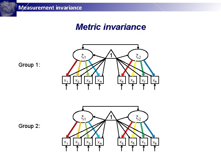 Measurement invariance Metric invariance 1 2 1 Group 1: x 1 x 2 x