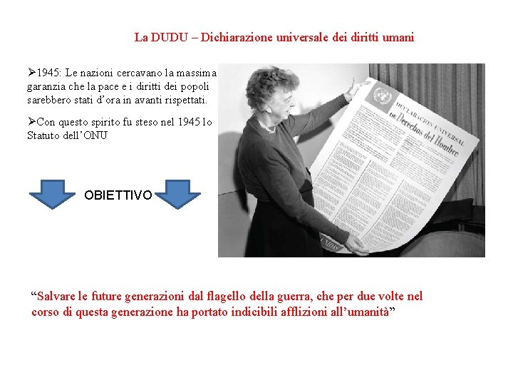 La DUDU – Dichiarazione universale dei diritti umani Ø 1945: Le nazioni cercavano la