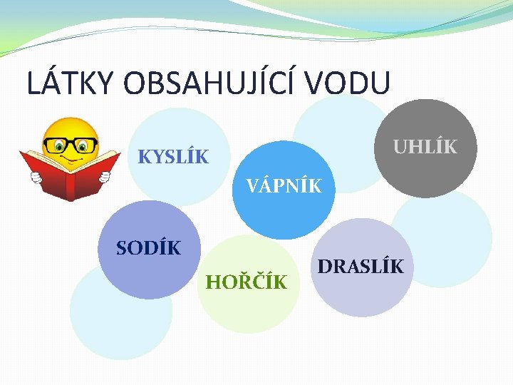 LÁTKY OBSAHUJÍCÍ VODU UHLÍK KYSLÍK VÁPNÍK SODÍK HOŘČÍK DRASLÍK 