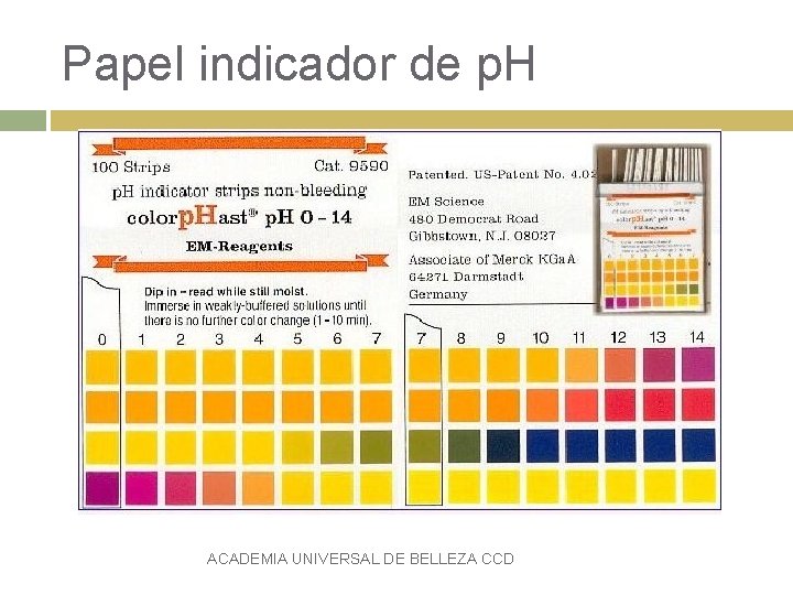 Papel indicador de p. H ACADEMIA UNIVERSAL DE BELLEZA CCD 