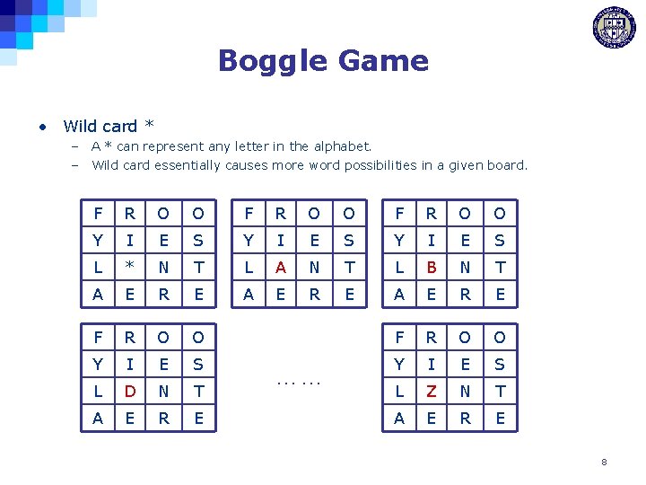 Boggle Game • Wild card * – A * can represent any letter in