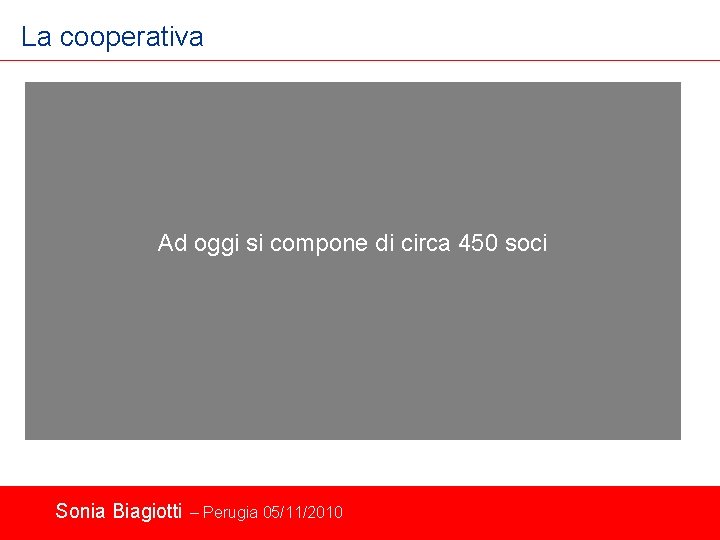 La cooperativa Ad oggi si compone di circa 450 soci Sonia Biagiotti – Perugia