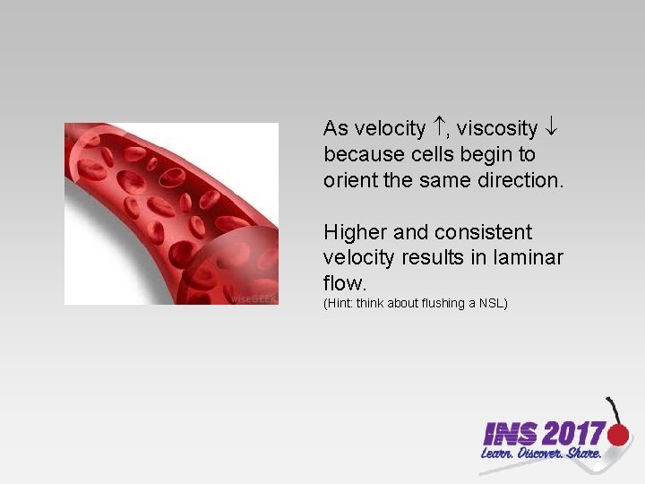 As velocity , viscosity because cells begin to orient the same direction. Higher and