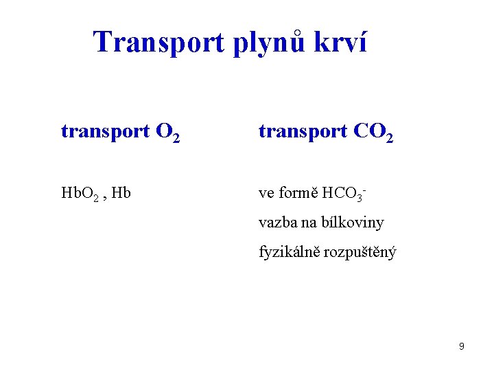 Transport plynů krví transport O 2 transport CO 2 Hb. O 2 , Hb