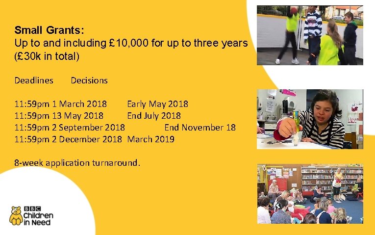 Small Grants: Up to and including £ 10, 000 for up to three years