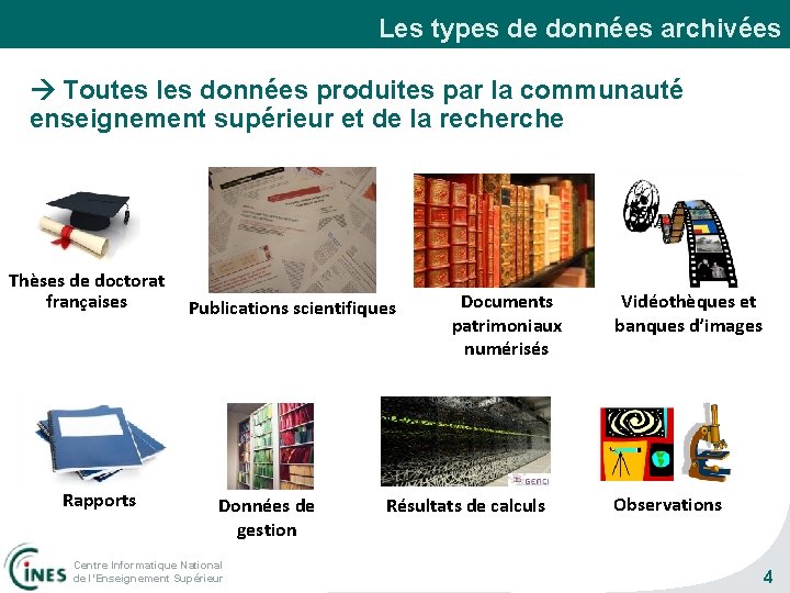 Les types de données archivées Toutes les données produites par la communauté enseignement supérieur