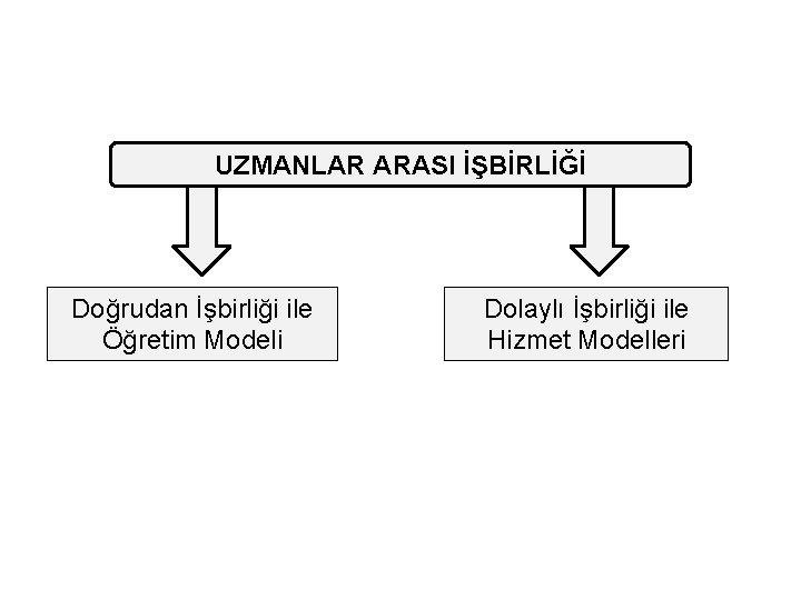 UZMANLAR ARASI İŞBİRLİĞİ Doğrudan İşbirliği ile Öğretim Modeli Dolaylı İşbirliği ile Hizmet Modelleri 