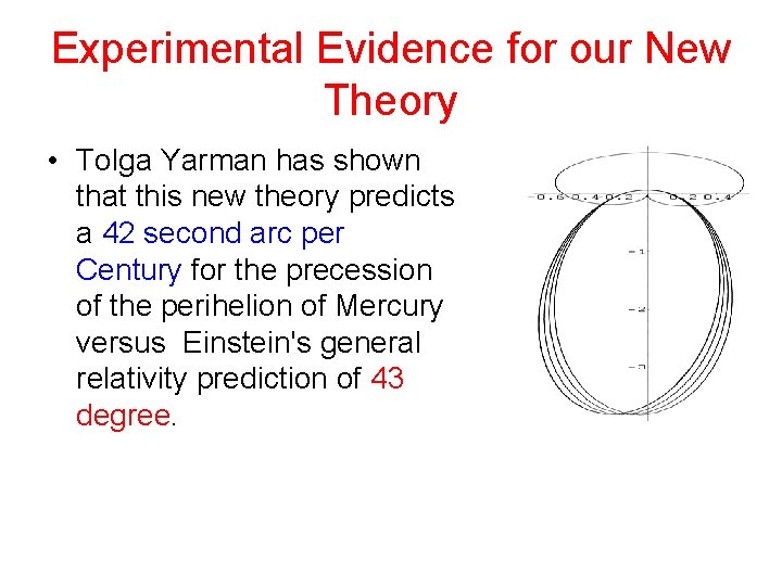 Experimental Evidence for our New Theory • Tolga Yarman has shown that this new