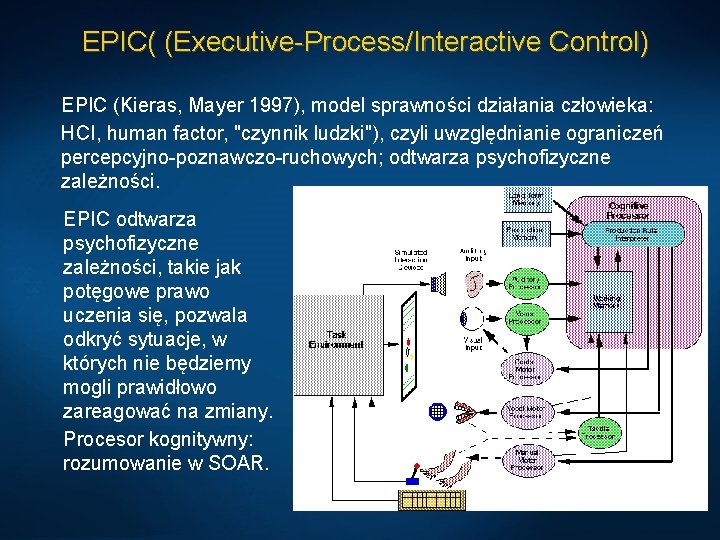 EPIC( (Executive-Process/Interactive Control) EPIC (Kieras, Mayer 1997), model sprawności działania człowieka: HCI, human factor,